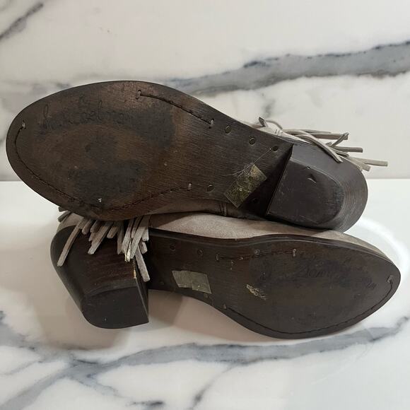 Sam Edelman | Women's Taupe Gray Leather Fringe Western Louie Ankle Boots Sz 6 - Picture 8 of 8